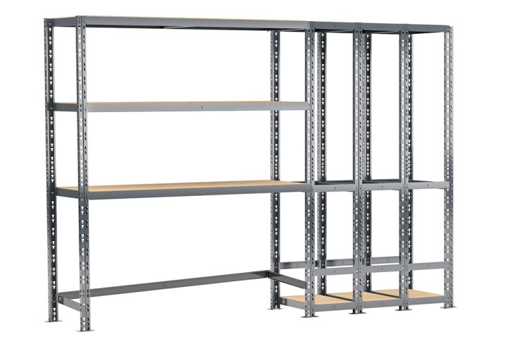 Rayonnage 2 Étagères Métalliques et 3 Box 255 cm - Système Extension -  Modulo Storage