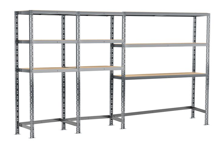 Rayonnage 3 Étagères Métalliques 200 cm - Système Extension - Modulo Storage