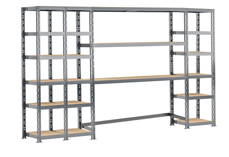 Rayonnage 4 Étagères Métalliques 300 cm - Système Extension - Modulo Storage