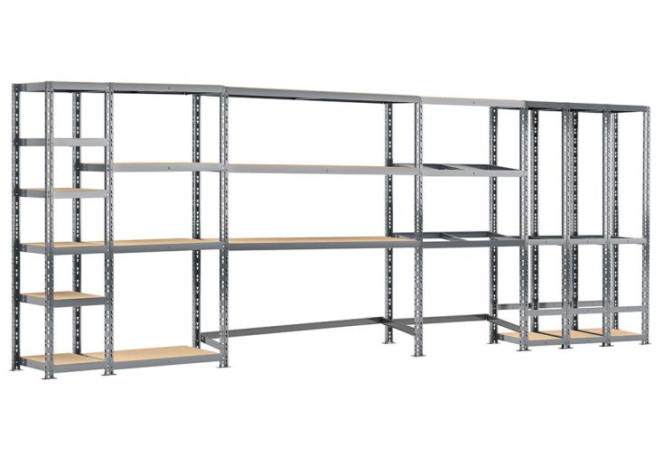 Rayonnage 5 Étagères Métalliques 505 cm - Système Extension - Modulo Storage