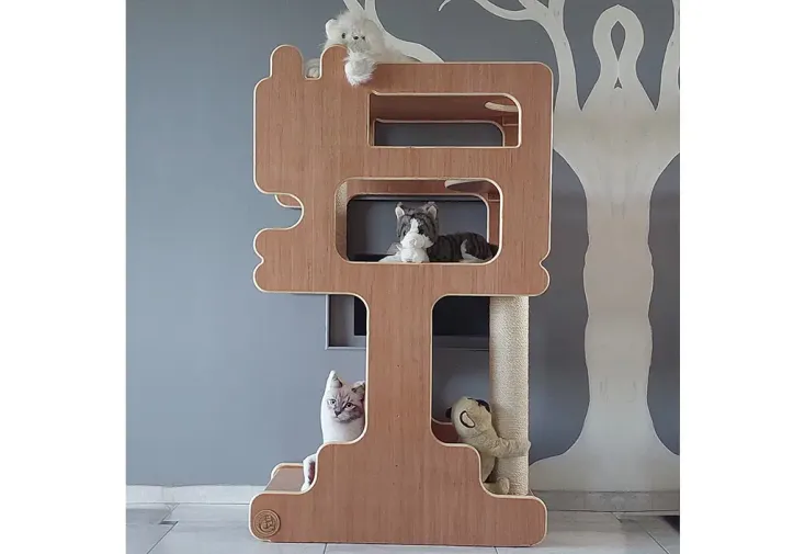 Arbre à chat en bois design 90 x 150 cm - Le Maine-Coon