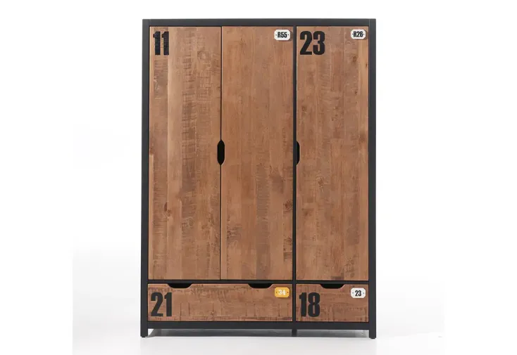 Armoire de chambre enfant en bois de pin massif 3 portes – Alex