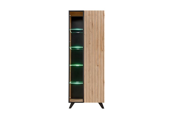 Meuble vitrine en bois avec éclairage LED Liam – 70 x 40 x 192 cm