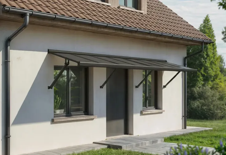 Marquise en aluminium et polycarbonate gris opaque - Augustine 294 cm