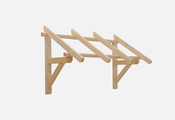 Marquise de porte en bois brut sans couverture 139 x 80 cm - First