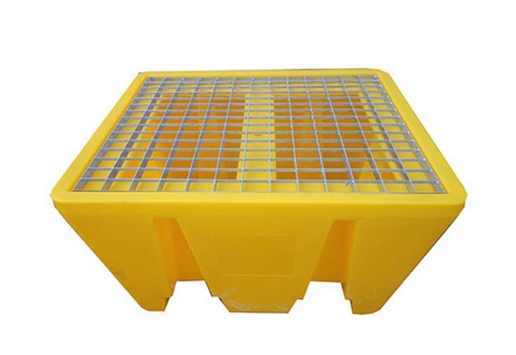 Bac de rétention en PEHD jaune avec caillebotis acier – 93 x 75 x 56 cm