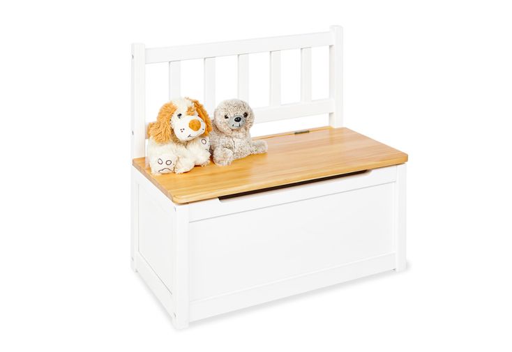 Banc Enfant Pinolino Coffre à Jouets en Bois Blanc et Naturel Fenna