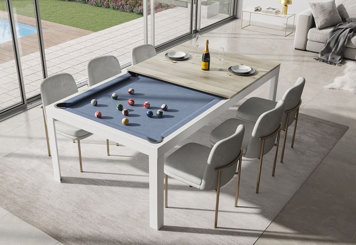 Billard convertible en table à manger blanc - 216 x 120 x 77 cm