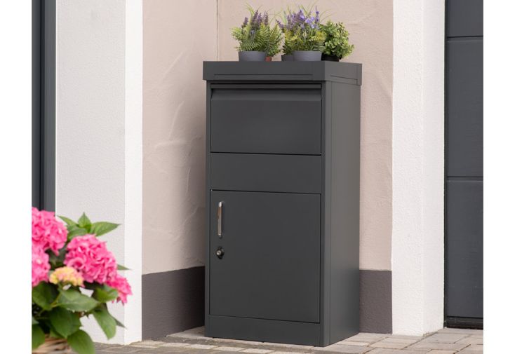 Boîte à colis en acier thermolaqué anthracite – 50 x 37 x 105 cm