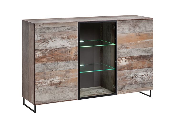 Buffet design 2 portes en bois avec vitrine Plank 150 x 40 x 97 cm