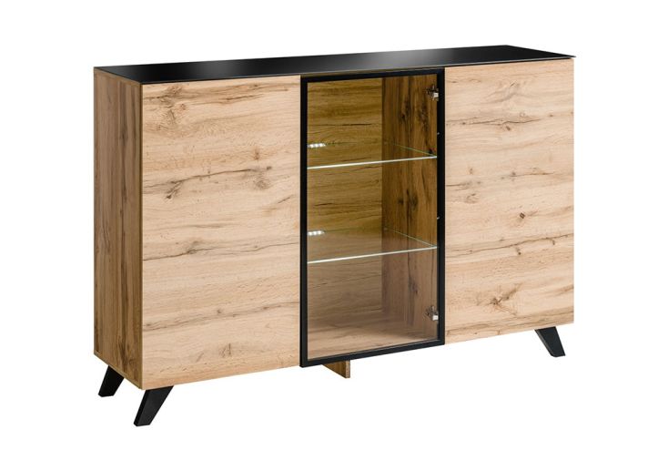 Buffet 2 portes en bois avec vitrine Thin 150 x 40 x 100 cm