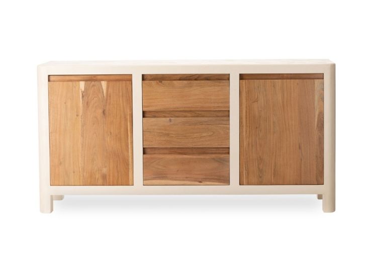 Buffet en bois 2 placards 3 tiroirs Comino – 160 x 43 x 80 cm