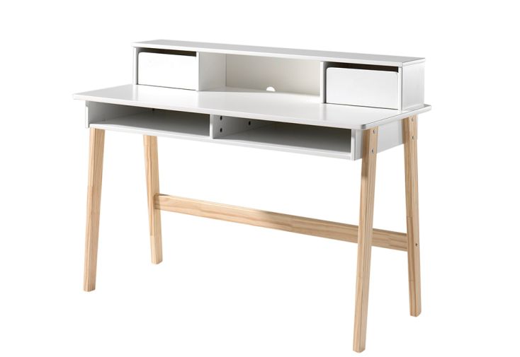 Bureau enfant avec rangement contemporain blanc/chêne Opale