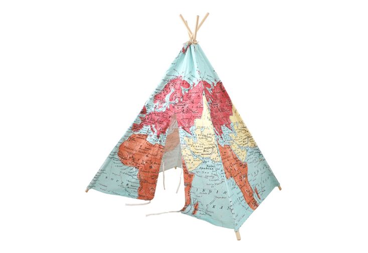 Tipi enfant en tissu et bois multicolore 1,60 m - World map