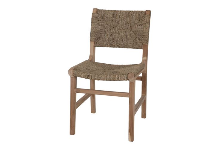 Chaise en bois de teck massif et fibre tressée – 59 x 50 x 78 cm