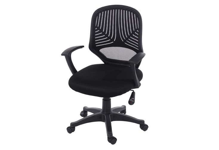 Chaise de Bureau en Métal et Tissu Maillé Home Office Noir