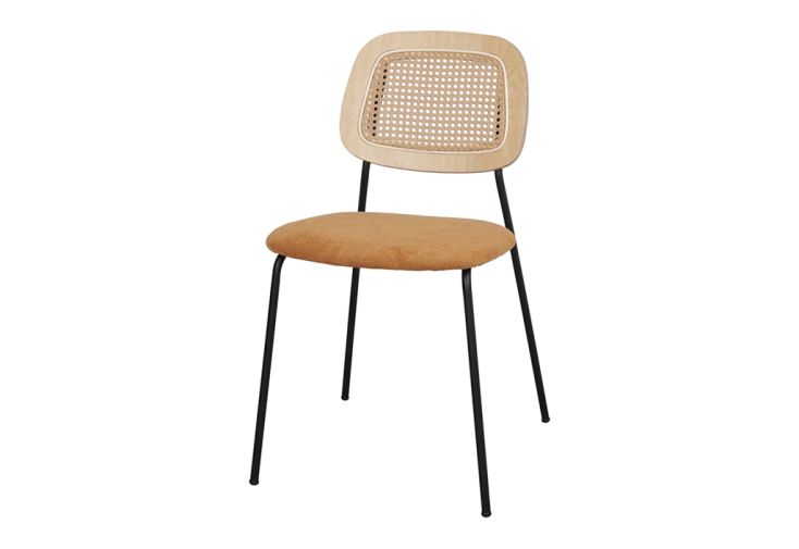 Chaise de salle à manger en acier, tissu et rotin – 47 x 51 x 82 cm