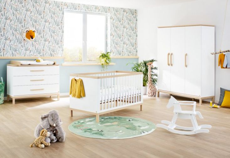 Chambre bébé complète en bois : lit évolutif, commode à langer, armoire – Light