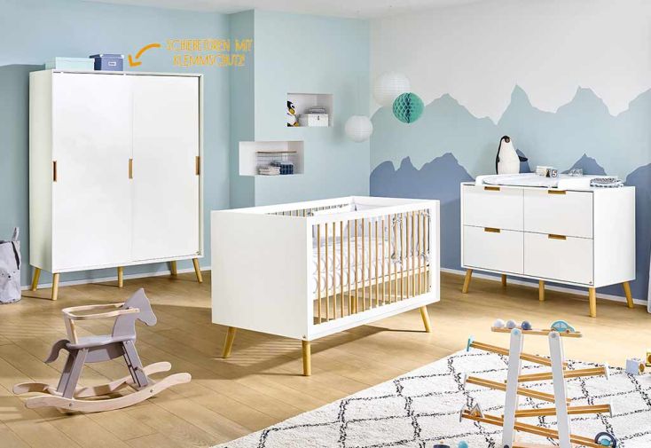 Chambre bébé complète en bois : lit évolutif, commode à langer, armoire – Edge