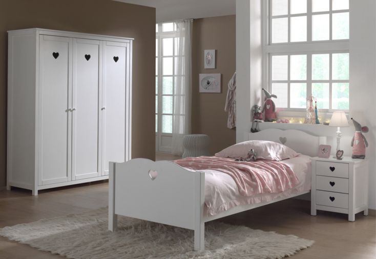 Chambre Enfant Complète : Lit, Chevet, Armoire 3 Portes - Amori