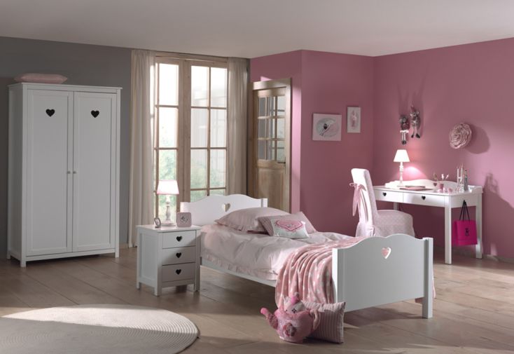 Chambre Enfant Complète : Lit, Chevet, Bureau, Armoire 2 Portes - Amori -  Vipack