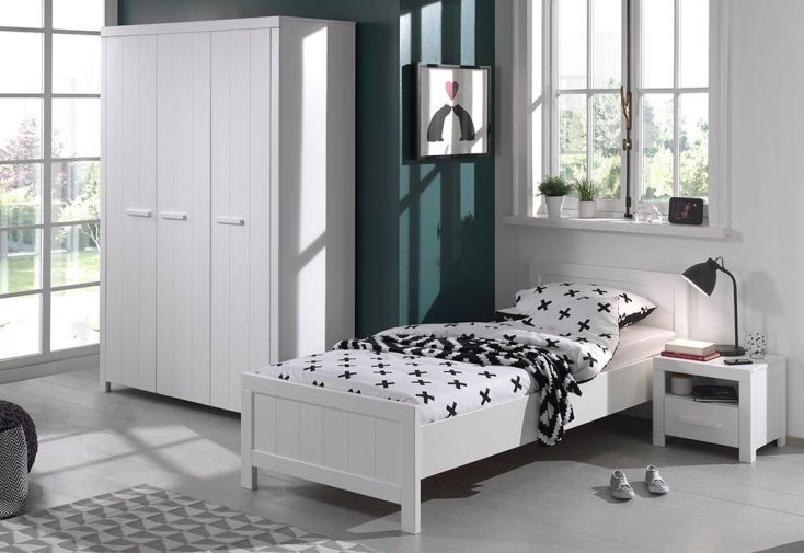 Chambre Enfant en Bois Blanc avec Armoire 3 Portes (3 config.)