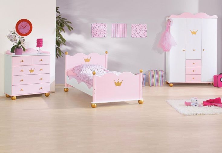 Chambre d'Enfant en Épicéa Princess : 1 Lit 1 Commode et 1 Armoire