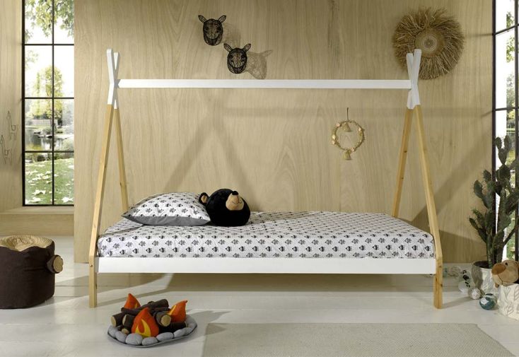 Lit pour enfant en bois de pin Tipi + sommier 90 x 200 cm