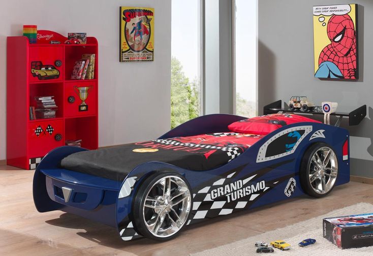 Chambre Enfant Racing : Lit Voiture de Course Bleue et Armoire Rouge