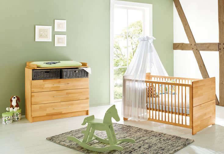 Chambre en bois évolutive bébé enfant : lit, commode à langer