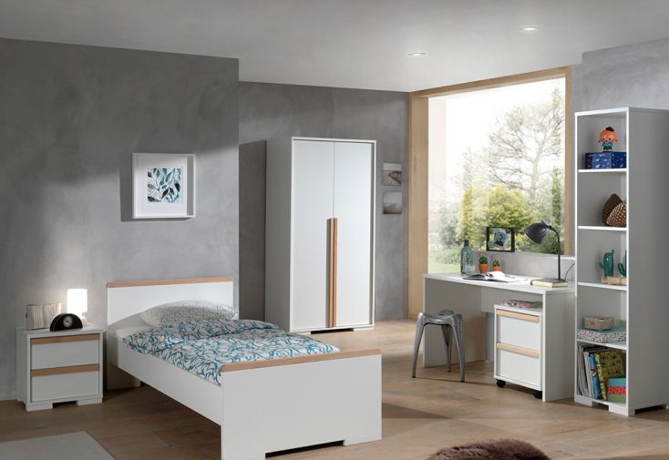 Chambre enfant London 6 meubles avec armoire et bibliothèque – 2 coloris