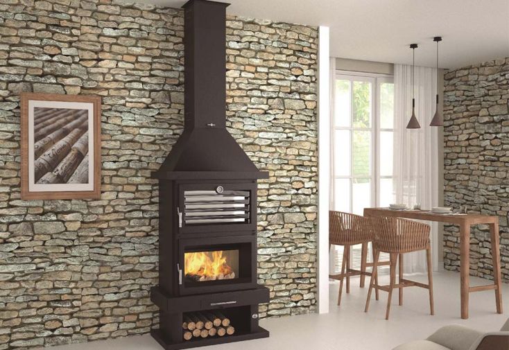 Cheminée double combustion en acier avec four – 14 kW