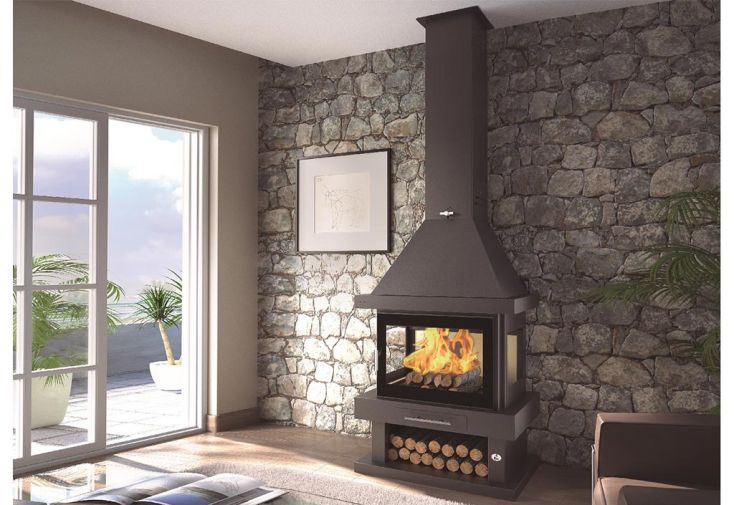 Cheminée double combustion en acier 3 faces - 14 kW