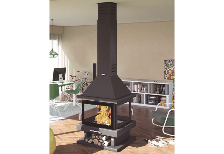 Cheminée double combustion centrale en acier - 14 kW