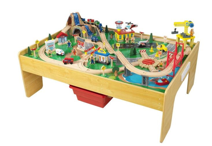 Circuit de Train + Table en Bois Massif Adventure Town