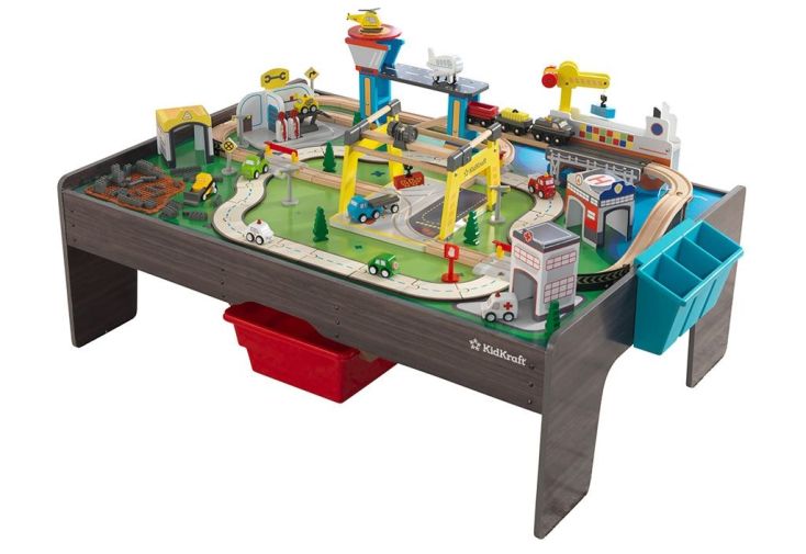 Circuit Voiture et Train en Bois Table avec Plateau Réversible 120 cm