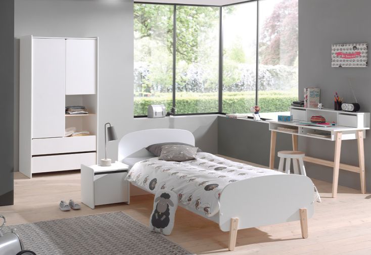Chambre enfant Kiddy 4 meubles avec armoire – Blanc
