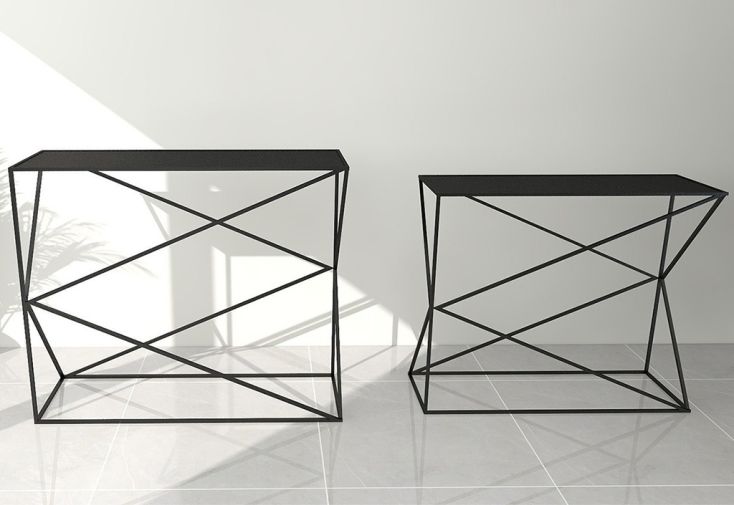 Ensemble de deux consoles en métal et verre – Art de fer