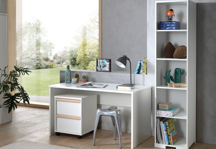 Bureau Enfant 140 cm, Caisson et Bibliothèque en Bois – London (pls. col.)