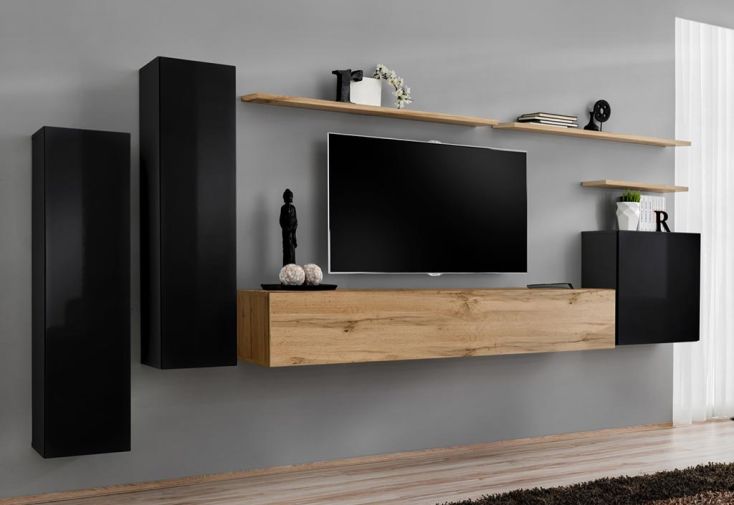 Ensemble meuble TV mural et placards en bois Switch