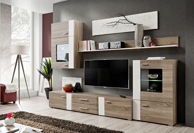 Ensemble Meuble TV et Vitrines en Bois Aleppo 240 x 190 cm