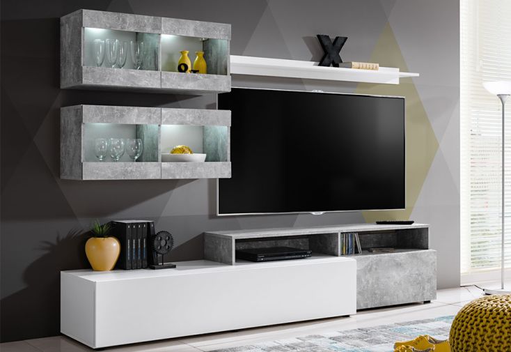 Ensemble meuble TV + vitrines en bois Light 220 x 170 cm