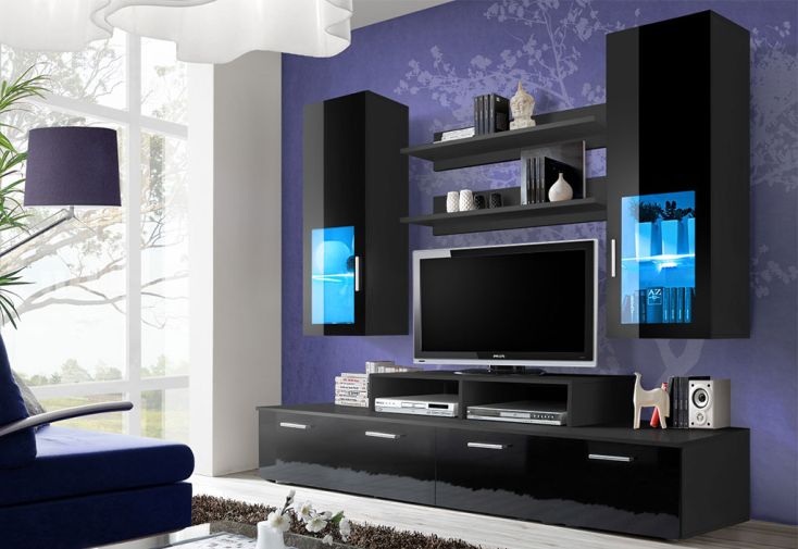 Ensemble meuble TV + vitrines murales en bois Mini 200 x 190 cm