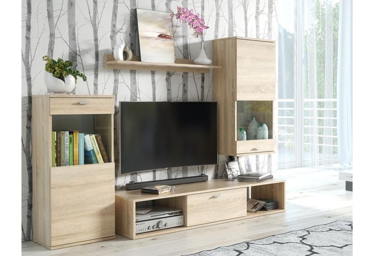 Ensemble meuble TV + vitrines en bois Rico 180 x 140 cm