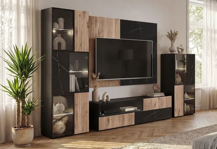 Ensemble salon avec meuble TV en bois 160 cm - System Cannes 2