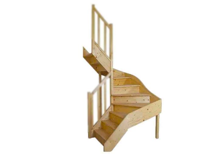 Escalier double quart tournant en sapin - Sans contremarche sans rampe