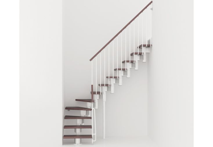 Escalier modulable quart-tournant en bois de hêtre foncé et acier - Kompact