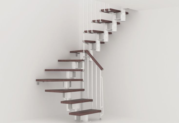 Escalier modulaire demi-tournant Kompact hêtre foncé et acier L 74 cm