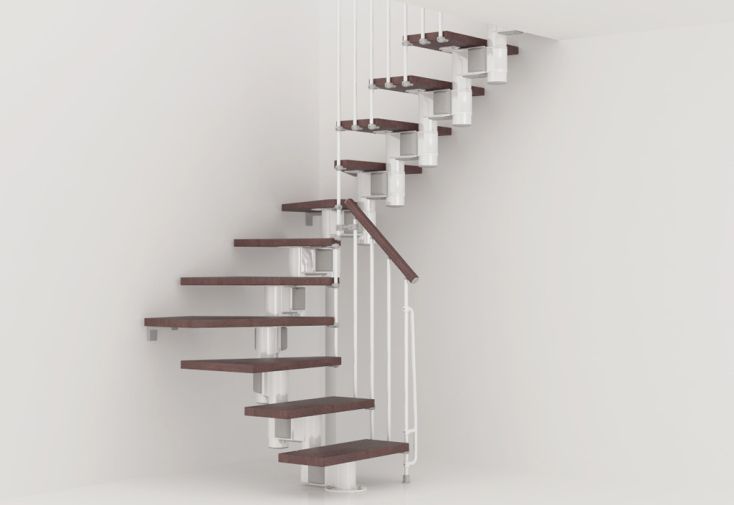 Escalier modulaire demi-tournant Kompact hêtre foncé et acier L 89 cm