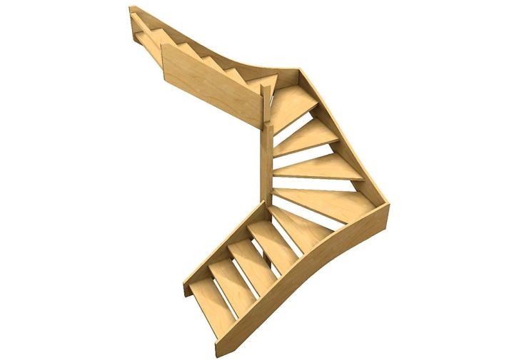 Escalier Double Quart Tournant en Bois 288 cm Oléa